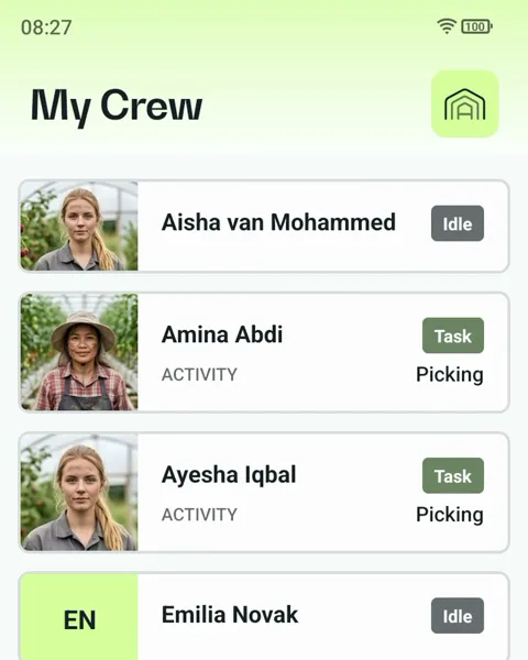 Die Teamliste eines Vorarbeiters in der Agromigo Crew app